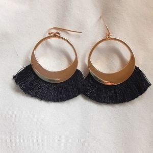 Black Fringe Gold Tone Earrings